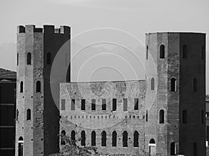 Porta Palatina (Palatine Gate) in Turin in black and white