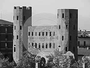 Porta Palatina (Palatine Gate) in Turin in black and white