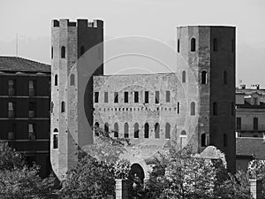 Porta Palatina (Palatine Gate) in Turin, black and white