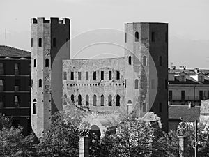 Porta Palatina (Palatine Gate) in Turin, black and white