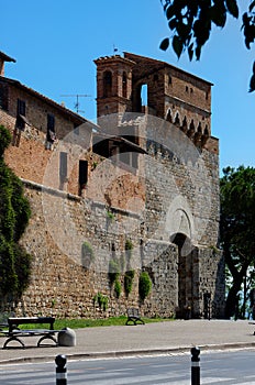 Porta San Giovanni city wall fortification tower San Gimignano, Siena, Tuscany, Italy