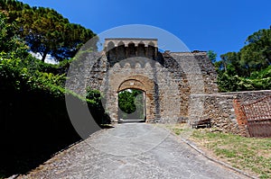 Porta San Matteo city wall fortification tower San Gimignano, Siena, Tuscany, Italy photo