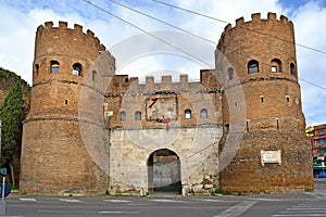 Porta San Paolo at Aventine hill in Rome, Italy
