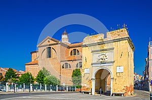 Porta Santa Maria o Porta Garibaldi gate and Cathedral Santa Maria Assunta Duomo catholic church in Chioggia photo