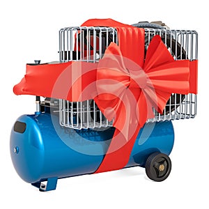 Portable air compressor with bow and ribbon, gift concept. 3D re