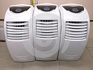 Portable air conditioners for computer equipment. Portative air cooling system from the Internet provider. Mobile conditioning