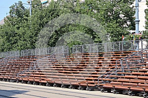 Portable bleachers on the street of the city