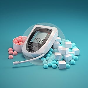 Portable blood sugar glucometer and lancet device.