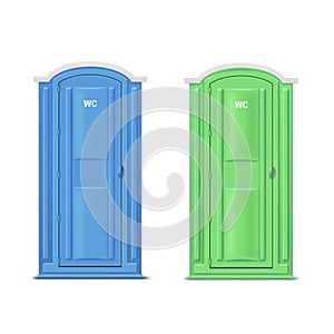 Portable chemical dry bio toilets realistic vector illustration.