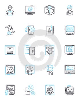 Portable computer linear icons set. Laptop, Notebook, Ultrabook, Chromebook, Tablet, Convertible, Surface line vector