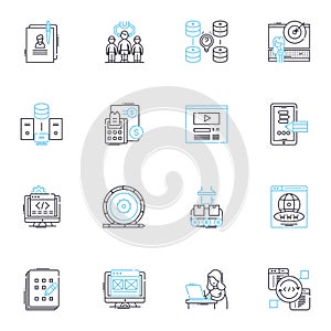 Portable computer linear icons set. Laptop, Notebook, Ultrabook, Chromebook, Tablet, Convertible, Surface line vector
