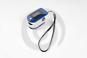 Portable digital fingertip pulse oximeter isolated on white background