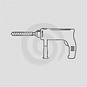 Portable electric hand drill sketch drawing with bit. Power drill icon. Line and outline isolated vector cartoon clipart.