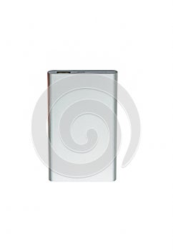 Portable external power bank isolated on white background.
