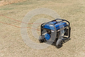 Portable gasoline power generator and wires outdoor