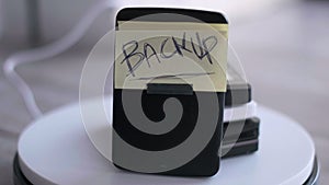 Portable hard disk backup cloud drive or physical back-up background
