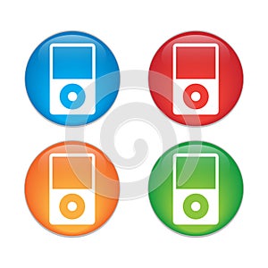 Portable media player icon. Flat design style. Glass Button Icon Set