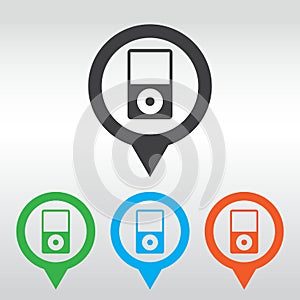 Portable media player icon. Flat design style. icon map pin