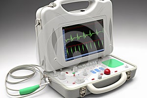 Portable medical equipment for ECG with monitor, AI generated