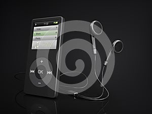 Portable musical player and headphones.