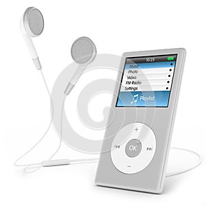 Portable musical player and headphones.