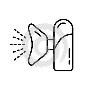 Portable nebulizer icon. Linear logo of medical inhaler. Black illustration of individual device with micro atomization for