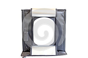 Portable photography studio light box on white background