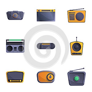 Portable radio icon set, cartoon style