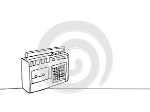Portable radio player, tape recorder one line art. Continuous line drawing of receiver, radio, broadcast, listen