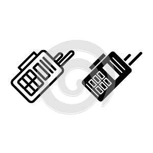 Portable radio set line and glyph icon. Electronic vector illustration isolated on white. Transceiver outline style