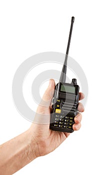 Portable radio transceiver in hand