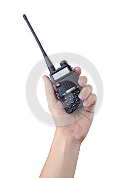 Portable radio transceiver in hand