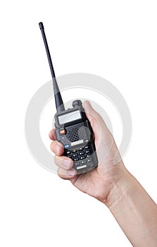 Portable radio transceiver in hand