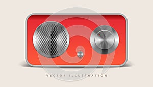 Portable sound speaker mockup, red vintage style, front view. Realistic