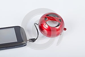 Portable speaker on white background