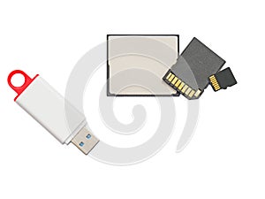 Portable storage devices. Memory cards and USB stick.