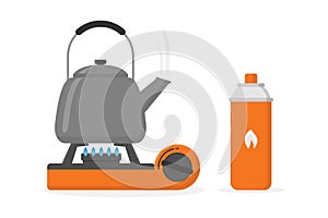 Portable stove and kettle flat design illustration
