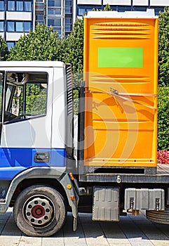 Portable toilet on a truck