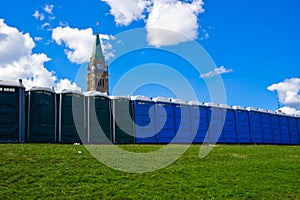 Portable Toilets in front of Canadian Peace Tower