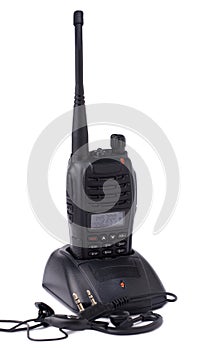 Portable UHF radio transmitter and headphone