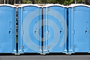 Portable wc. Public mobile toilet set in the street. Transportable