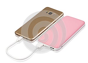 Portable white and pink combination external power bank