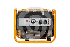 Portable yellow electric generator isolated on white for backup energy