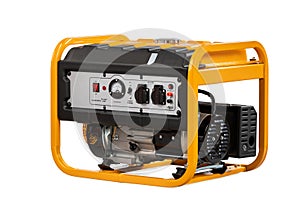 Portable yellow electric generator isolated on white for backup energy