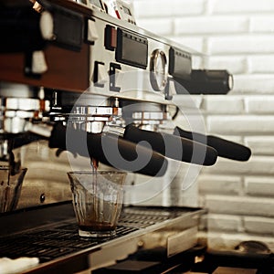 Portafilter Cafe Coffee Restaurant Prepare Machine Concept photo