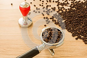 Portafilter, Espresso Tamper and Coffee Beans