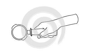 Portafilter vector illustration. One line coffee device. Hand holding portafilter single line drawing. portafilter for