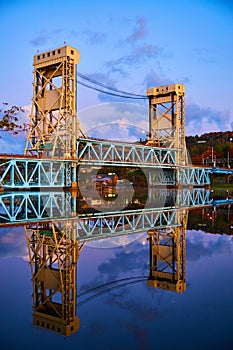 Portage Lake Lift Bridge Reflection at Blue Hour, Michigan