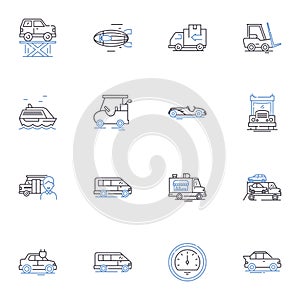 Portage line icons collection. Navigation, Canoeing, Hiking, Paddling, Park, Trails, Wildlife vector and linear