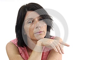 Portait of a middle aged woman on white